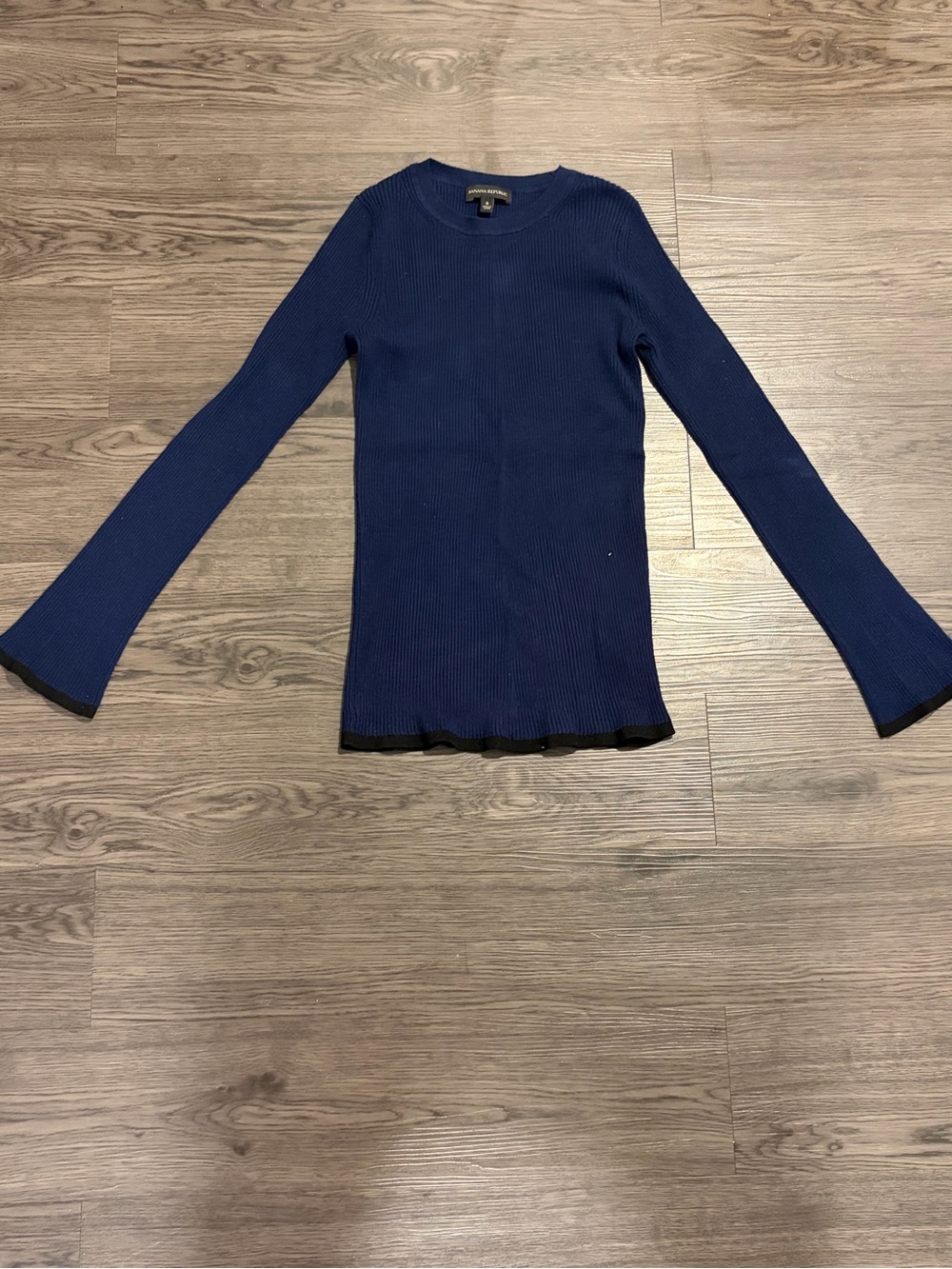 Banana Republic Navy Ribbed Long-Sleeve Crew with Black Trim